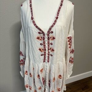 Free People White Cream Embellished Long Sleeve Blouse